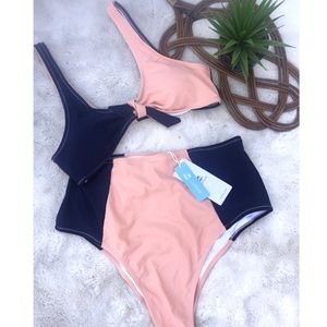 CUPSHE - Pink & Navy High Wasted Bikini